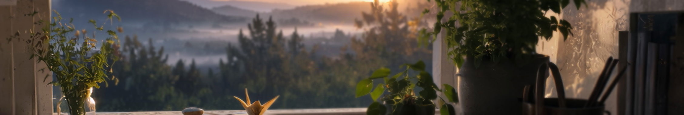 A view from a studio window at dawn